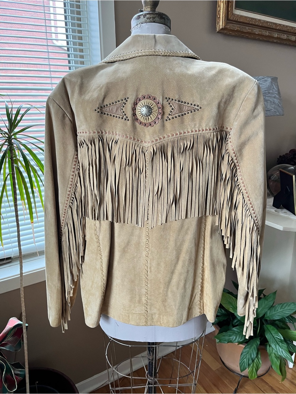 Scully Taupe Suede Fringe Jacket with Studded Concho